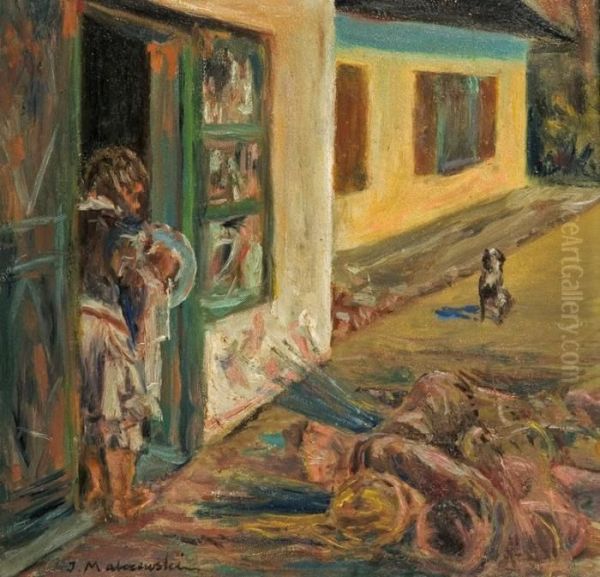 Yard. Back To Home Oil Painting by Jacek Malczewski