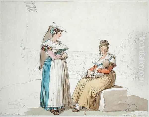 Peasants from Frascati, 1820 Oil Painting by Bartolomeo Pinelli