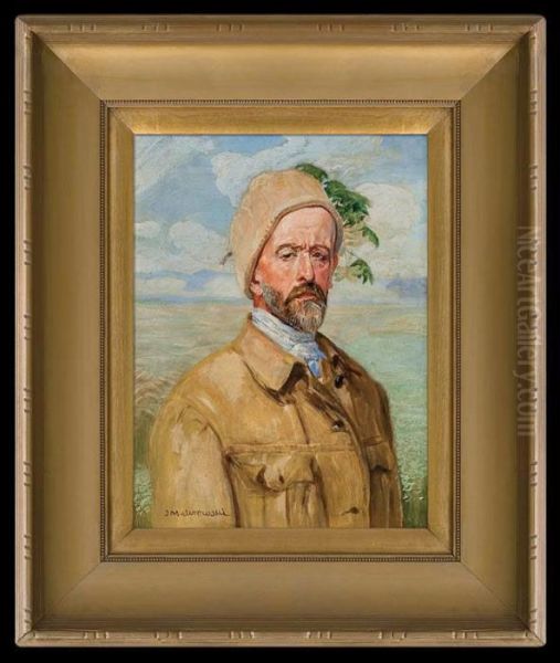 Selfportrait With Maple Tree Branch Oil Painting by Jacek Malczewski