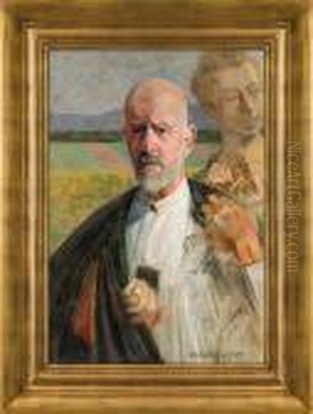 Selfportrait With A Muse Oil Painting by Jacek Malczewski