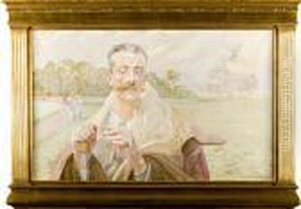 Portret Mezczyzny Na Tle Pejzazu, 1920 R. Oil Painting by Jacek Malczewski