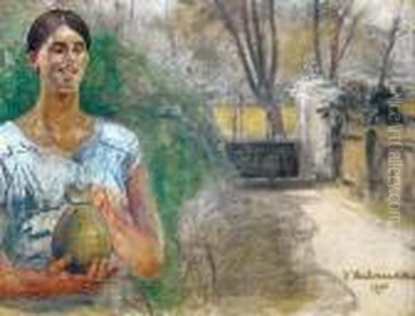 Dziewczyna Z Dzbanem Oil Painting by Jacek Malczewski