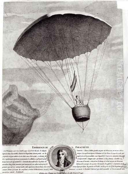 The First Parachute Descent by Andre Jacques Garnerin 1770-1823 over Parc Monceau, 22nd October 1797 Oil Painting by Simon Petit