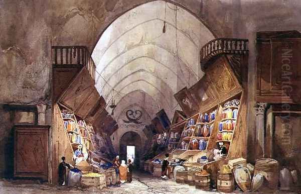 In the Bazaar - the Apothecarys Stall Oil Painting by Charles Pierron