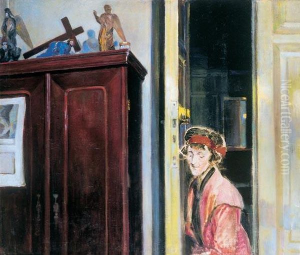 Corka Julia We Wnetrzu, 1923 R. Oil Painting by Jacek Malczewski