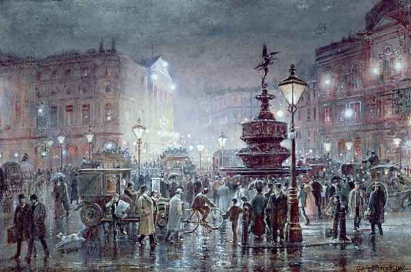 Piccadilly Circus at Night, 1911 Oil Painting by Thomas Prytherch