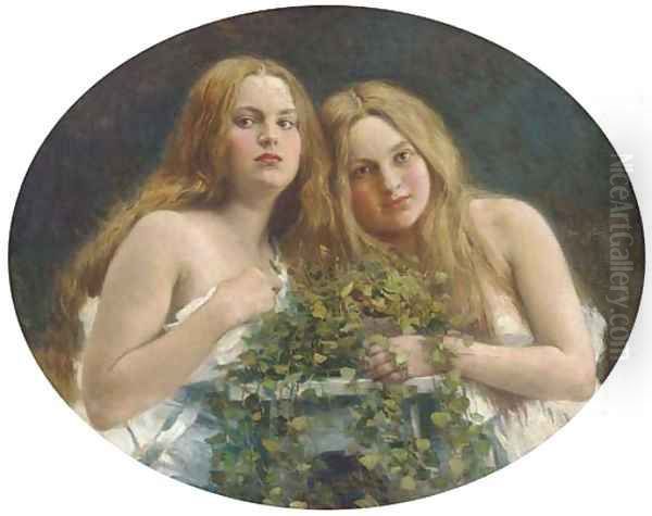 Young maidens in the garden Oil Painting by Johann Anton de Peters