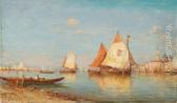 Blick Auf Venedig Mit Segelschiffen Im Vordergrund Oil Painting by Charles Malfroy