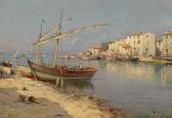 Pescatore Intento A Rappezzare Le Reti Oil Painting by Charles Malfroy