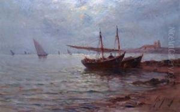 Fishing Boats Off The Quay Oil Painting by Charles Malfroy