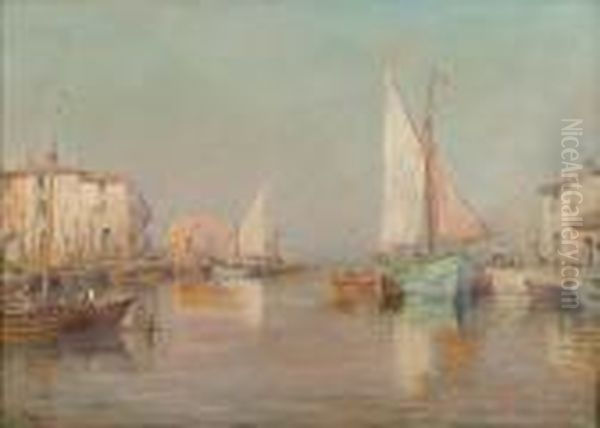 Boats In The Harbor Oil Painting by Charles Malfroy