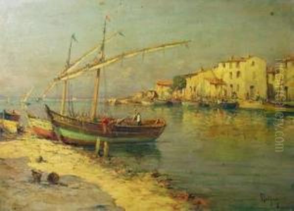 Fisherman Preparing His Nets Oil Painting by Charles Malfroy