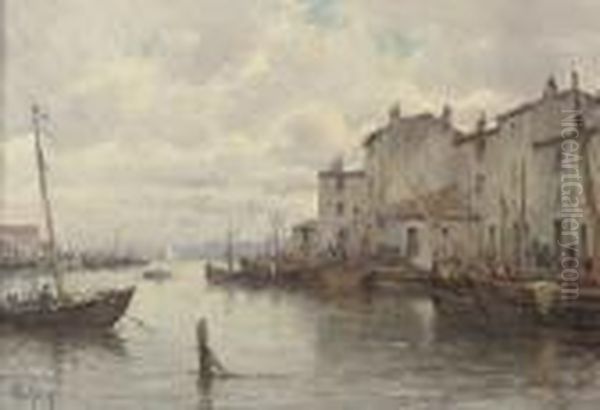 Fishing Boats At The Quay, Marseilles Oil Painting by Charles Malfroy