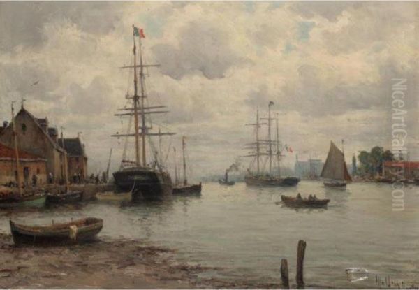 Harbour Scene Oil Painting by Charles Malfroy