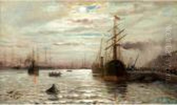 Port Mediterraneen, 1991 Oil Painting by Charles Malfroy