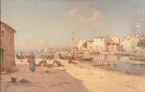 Port Scene Of Martigues Oil Painting by Charles Malfroy