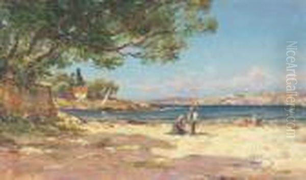 Sonnige Strandpartie. Oil Painting by Charles Malfroy