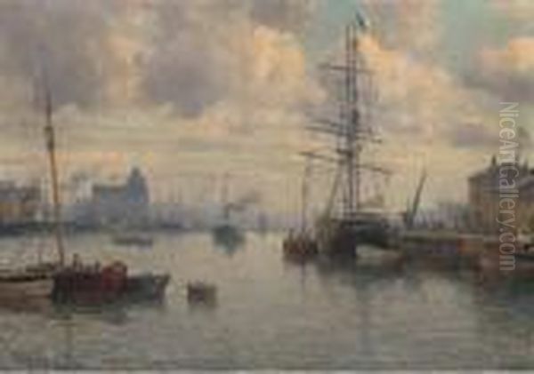 Shipping In The Harbour At Nantes Oil Painting by Charles Malfroy