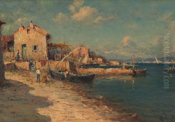 A Port In France Oil Painting by Charles Malfroy