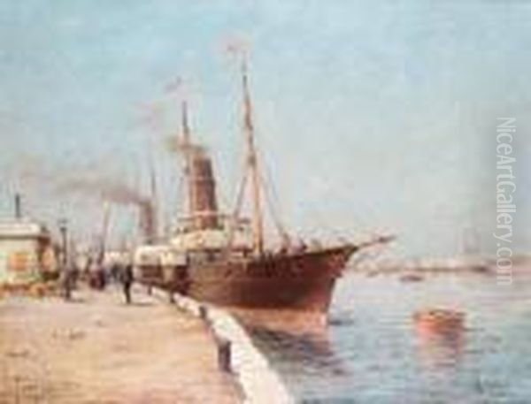 L'embarcadere Des Bateaux De Trouville A Honfleur Oil Painting by Henri Malfroy