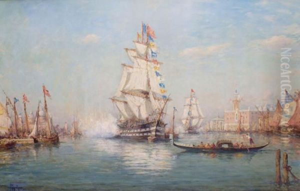 Venise, Parade Navale Devant Le Palais Des Doges Oil Painting by Henri Malfroy