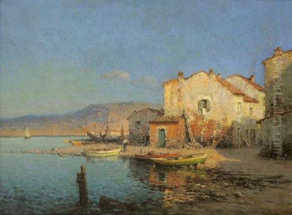 Coucher De Soleil Sur Les Martigues Oil Painting by Henri Malfroy