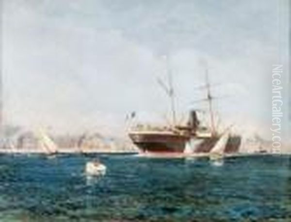 Bateaux A L'entree Du Port De Marseille Oil Painting by Henri Malfroy