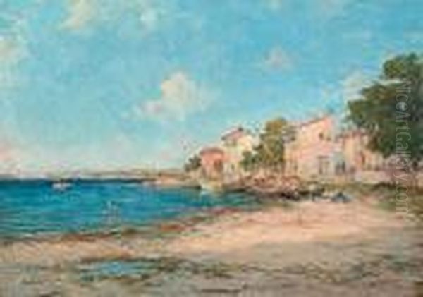 A Harbor Scene Oil Painting by Henri Malfroy