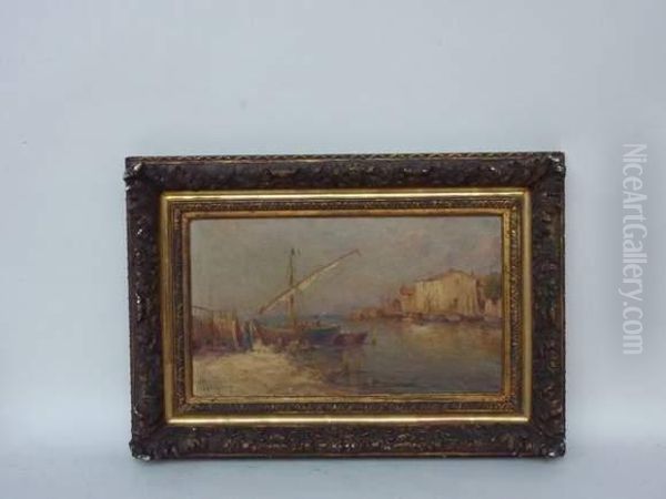 Representant Des Bateaux Au Pied De Villages De Pecheurs Oil Painting by Henri Malfroy