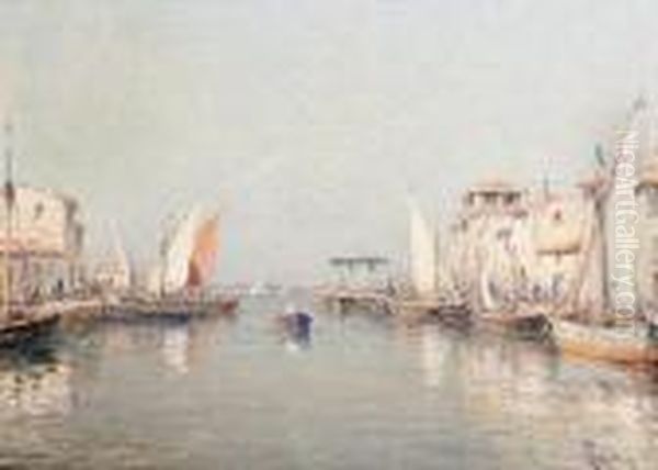 In The Harbour Oil Painting by Henri Malfroy