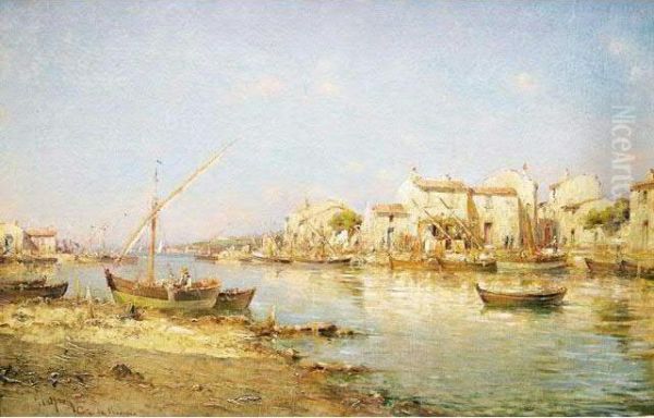 Pecheurs Et Barques A Quai Amartigues Oil Painting by Henri Malfroy