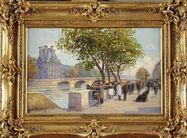 Les Bouquinistes Devant Le Pont Royal Et Le Pavillon De Flore Oil Painting by Henri Malfroy