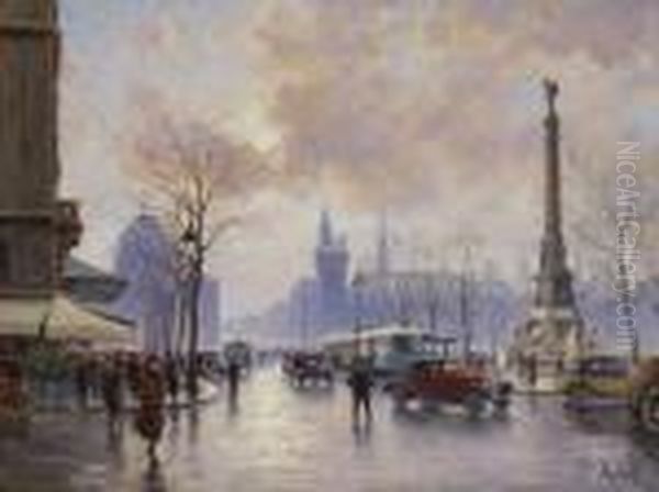 La Place Du Chatelet A Paris Oil Painting by Henri Malfroy