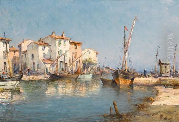 A Southern Harbour Oil Painting by Henri Malfroy