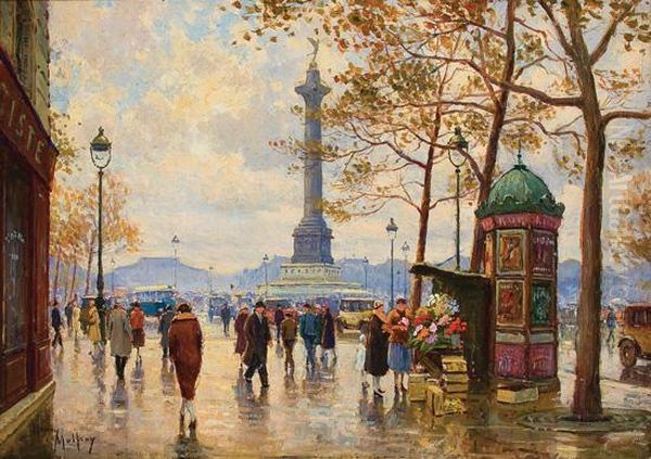 Place De La Bastille Oil Painting by Henri Malfroy