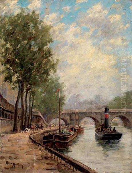 Bord De Quais De Seine Oil Painting by Henri Malfroy