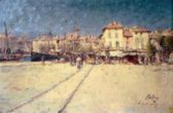 Toulon, Le Port Marchand.. Oil Painting by Henri Malfroy