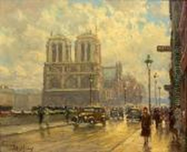 Les Quais Et Notre-dame De Paris Oil Painting by Henri Malfroy