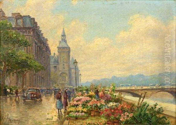 Le Marche Aux Fleurs Oil Painting by Henri Malfroy