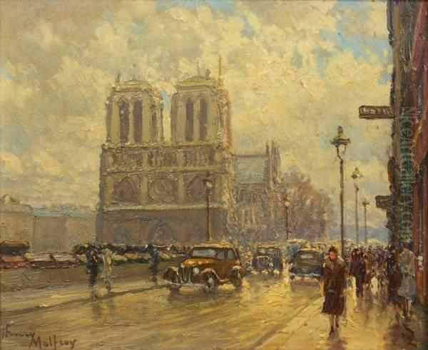 Les Quais Et Notre-dame Oil Painting by Henri Malfroy