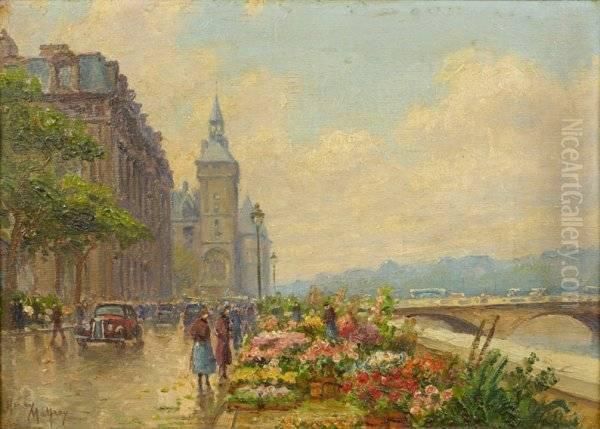 Le Marche Aux Fleurs Oil Painting by Henri Malfroy