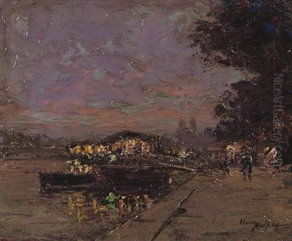 Along The Seine, Paris Oil Painting by Henri Malfroy