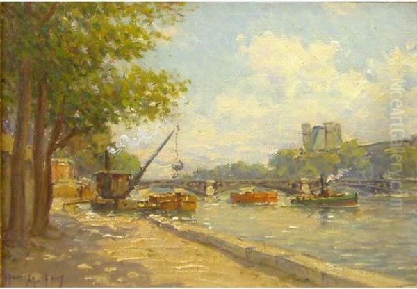 Le Pont Du Carrousel Huile Sur Toile Signee En Bas A Gauche by Henri Malfroy