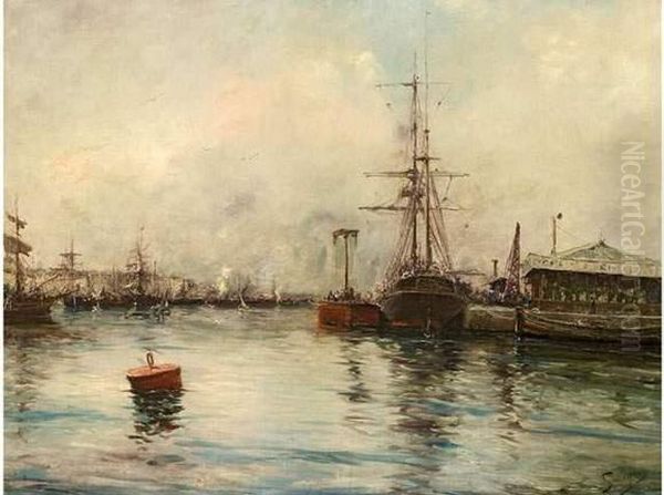  Navire Dans Le Port De Bordeaux  Oil Painting by Henri Malfroy