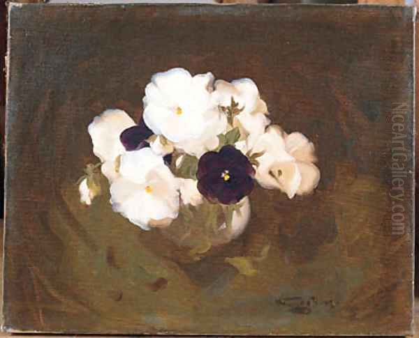 White and Purple Violas Oil Painting by James Stuart Park