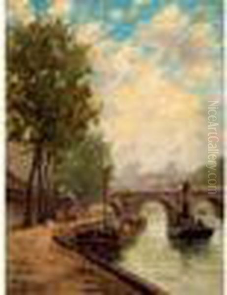 Vue Des Quais De Seine A Paris Oil Painting by Henri Malfroy