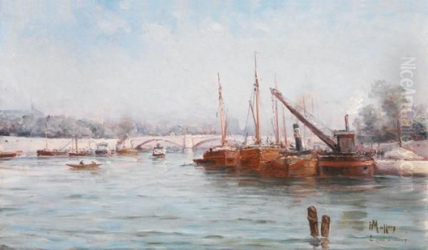 Peniches Au Quai D'orsay Oil Painting by Henri Malfroy