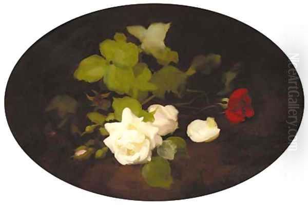 Roses on a ledge Oil Painting by James Stuart Park