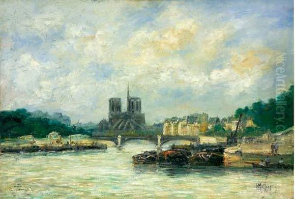 Notre Dame Oil Painting by Henri Malfroy