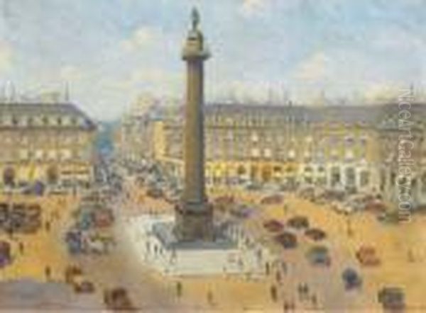 Vue De La Place Vendome, Paris Oil Painting by Henri Malfroy